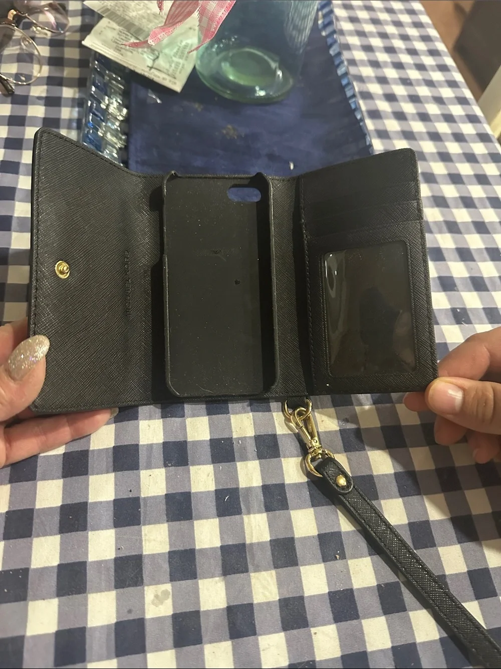 Michael Kors Black Saffiano leather small phone case